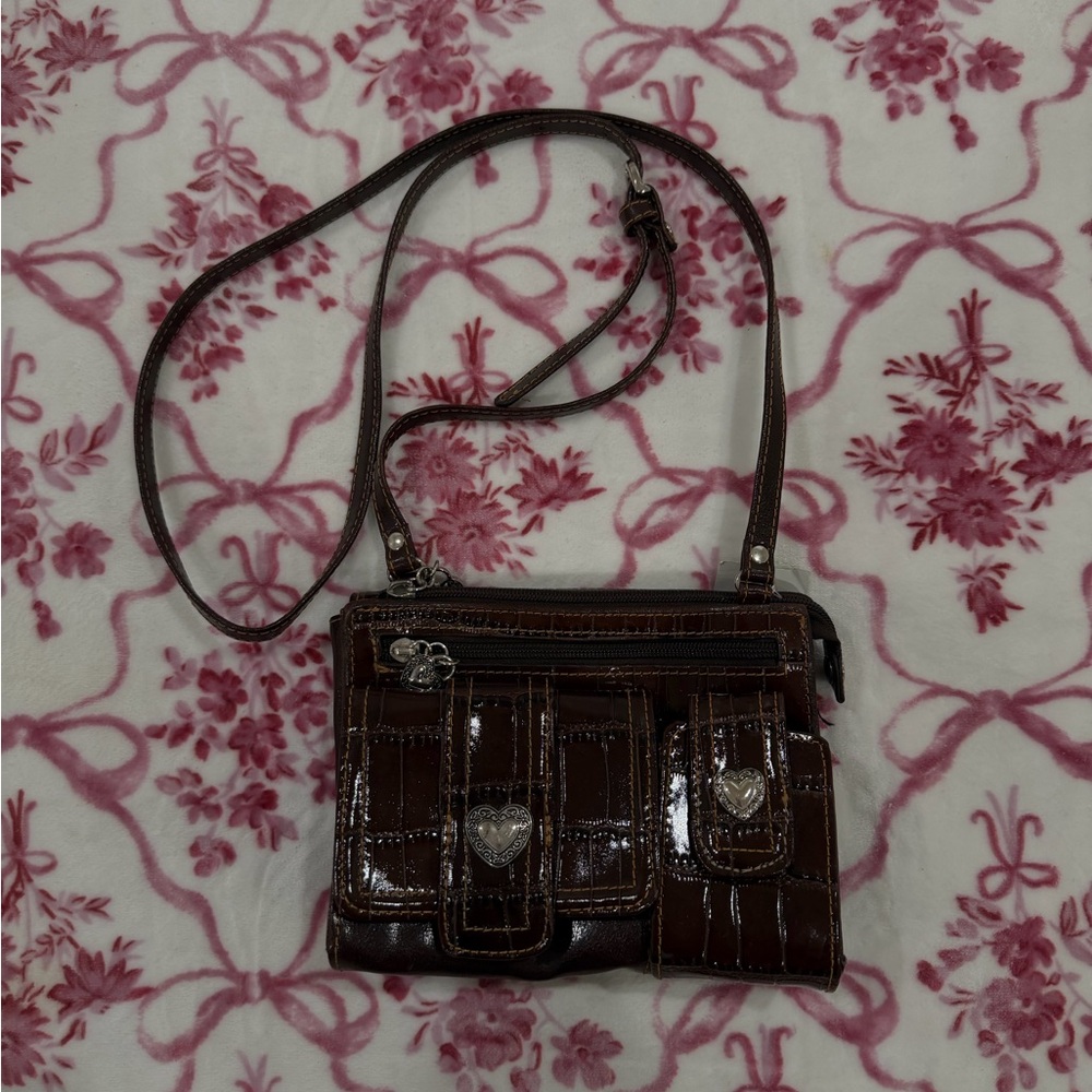 Brown Croc-Embossed Shoulder Bag